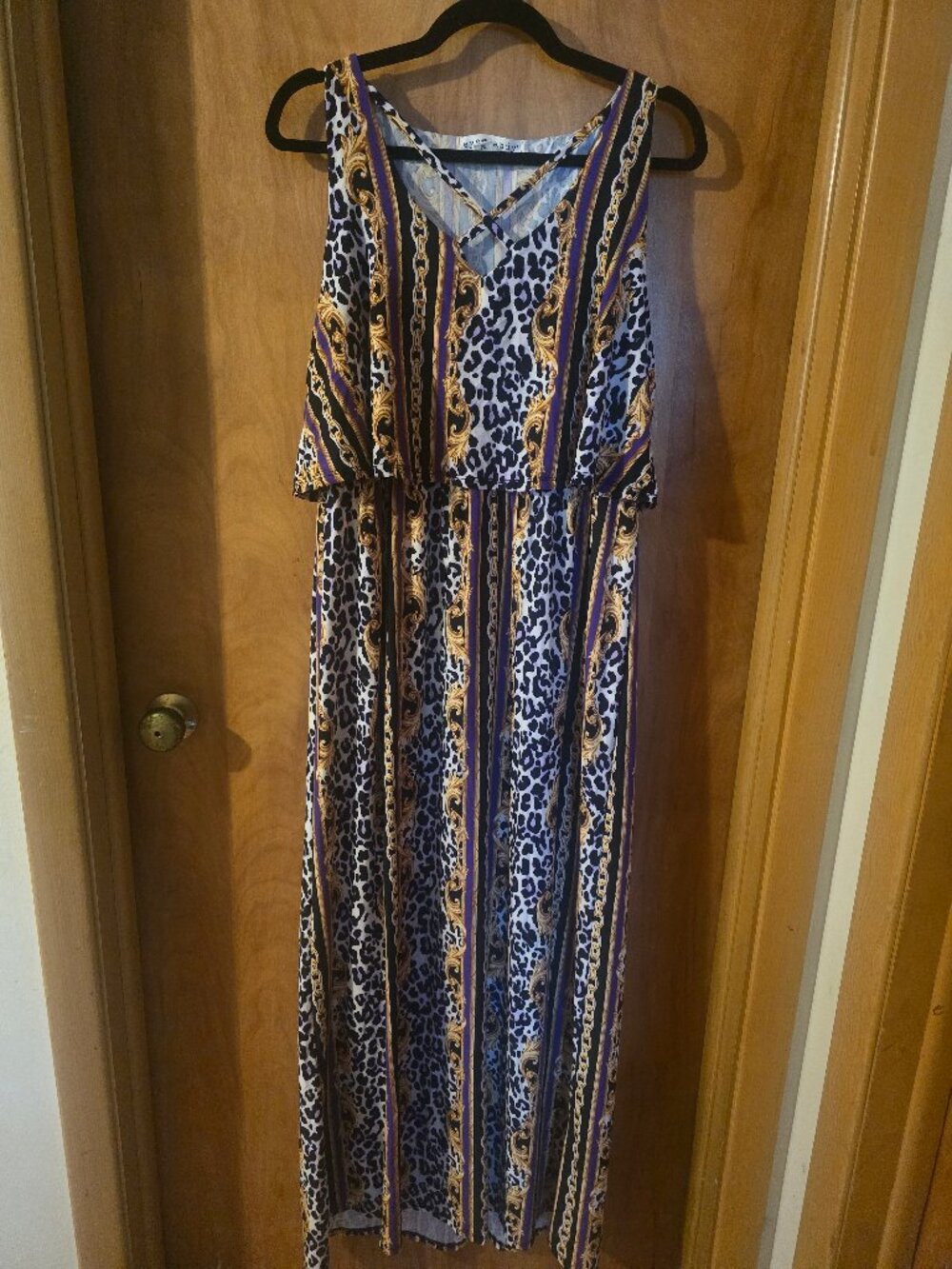 Eye Candy Animal Print Purple/Black Gold Print Maxi Dress Size XL